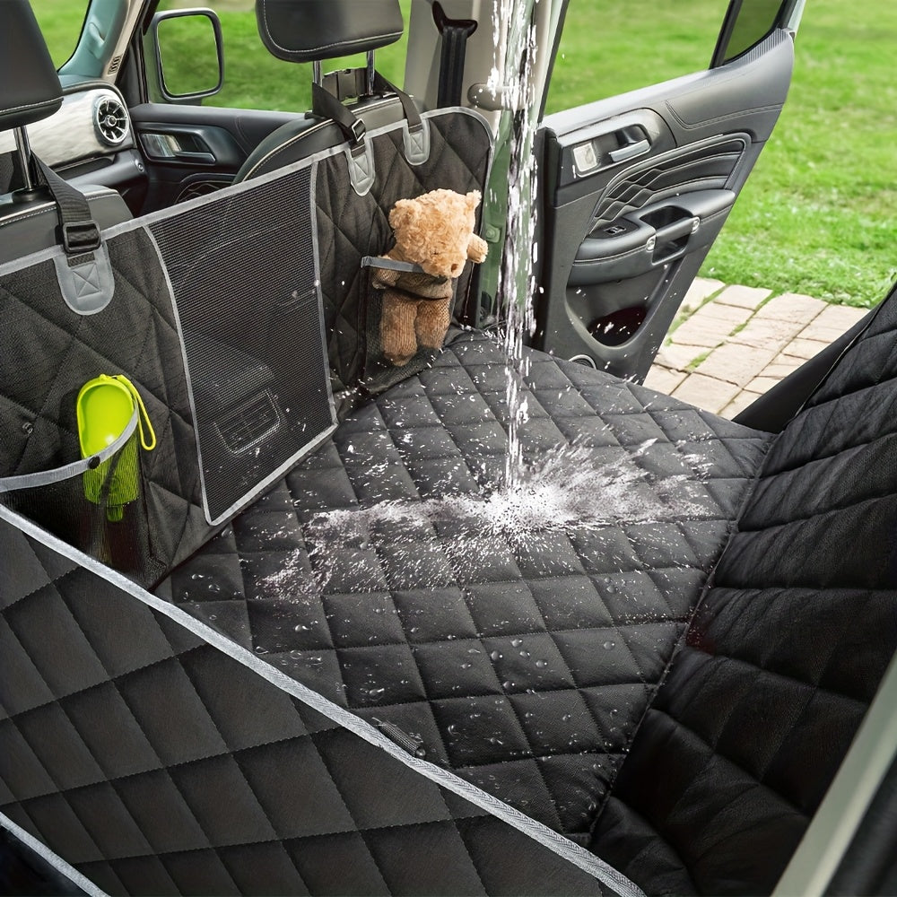 Waterproof Dog Car Seat Cover for Back Seat and Trunk Liner Durable Polyester Pet Cargo Liner with Removable Foldable Design Black and White Piping Fits SUVs Cars and Vehicles Easy Clean Material