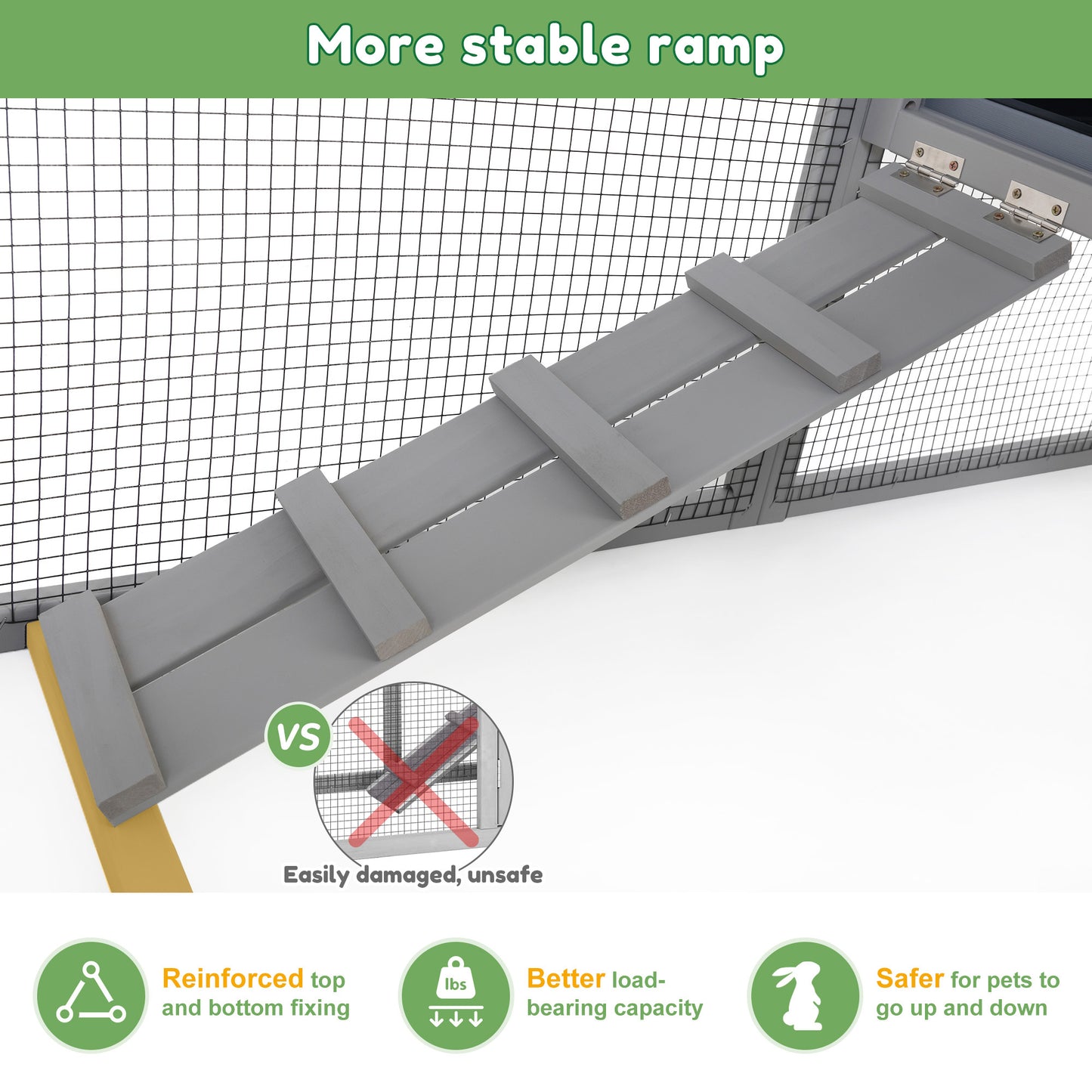 2-Tier Wood Rabbit Hutch with Removable Tray and Ramp