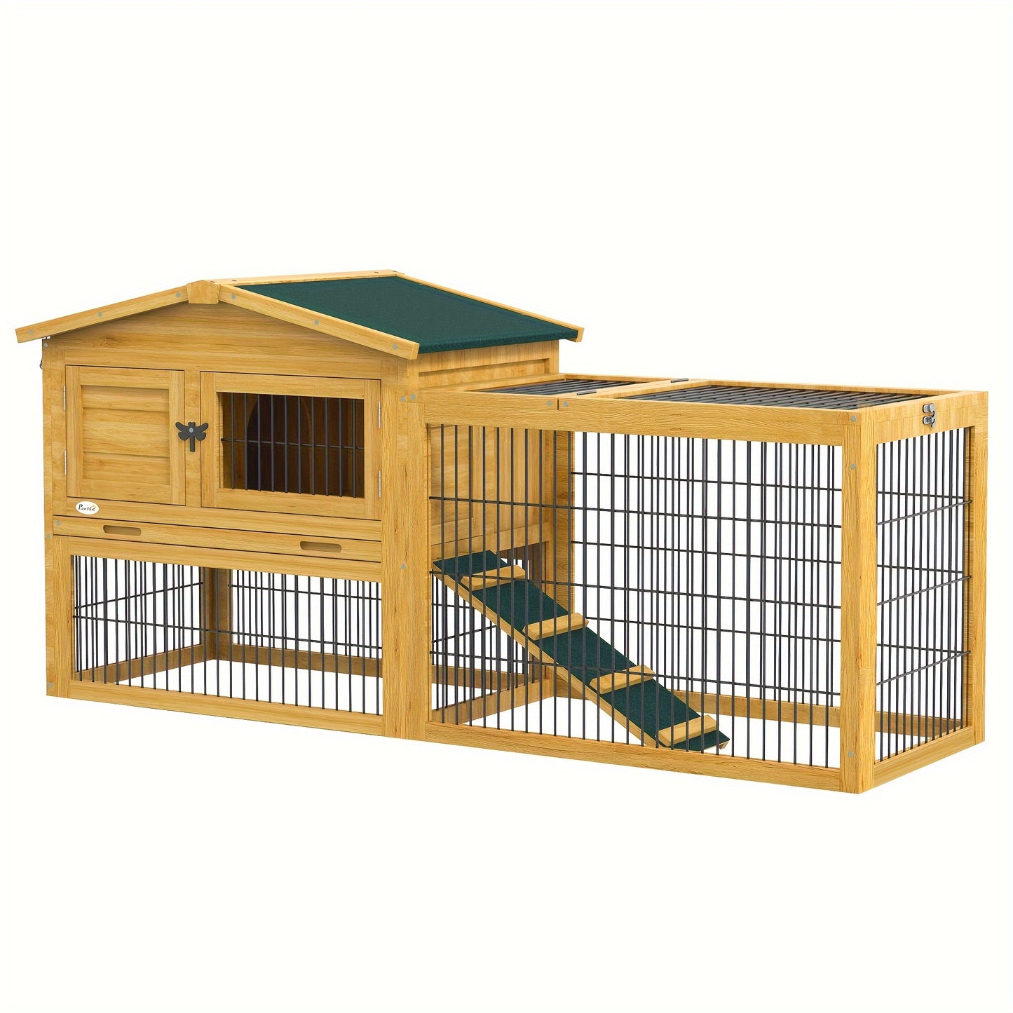 PawHut 2 Levels Outdoor Rabbit Hutch with Openable Top