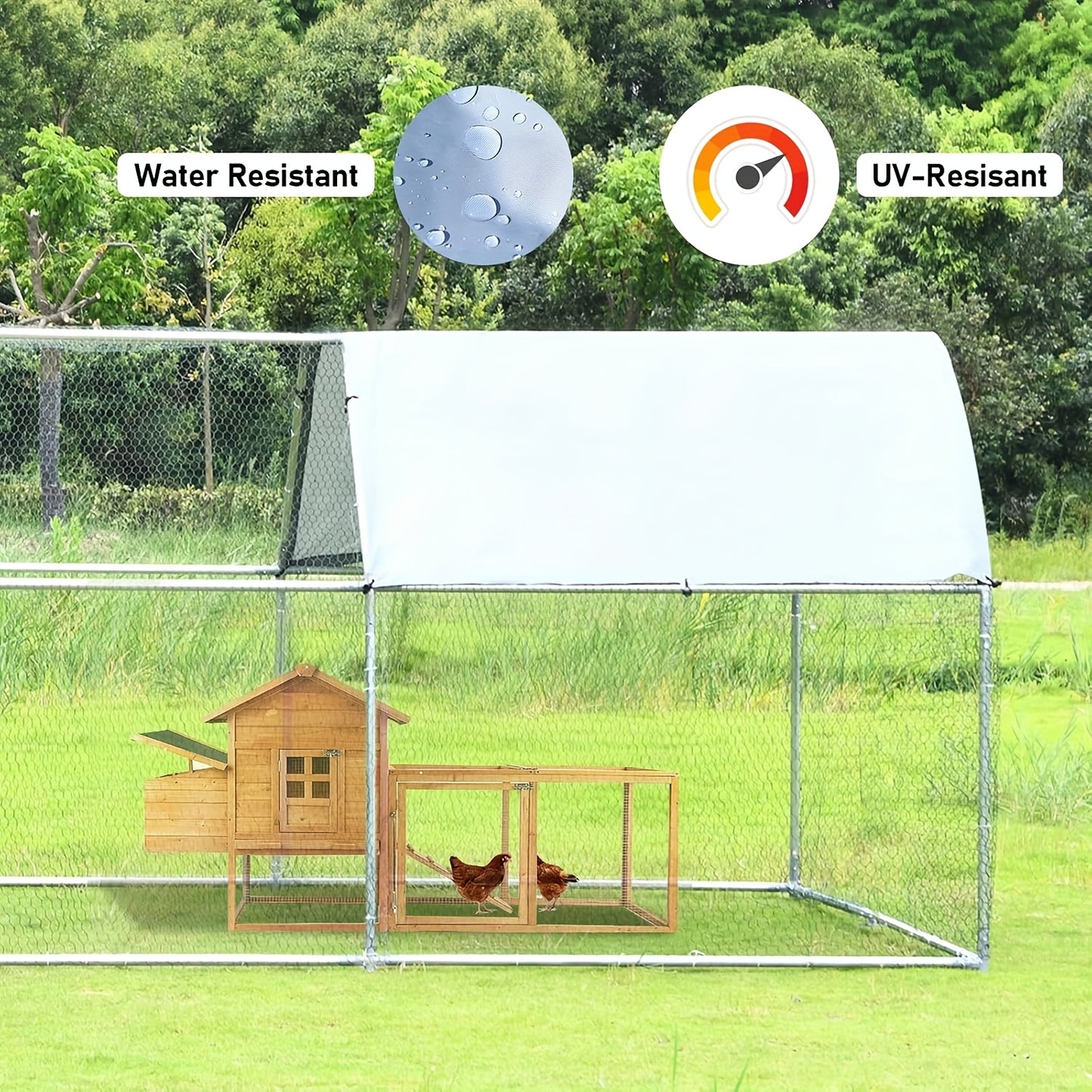 Large Metal Chicken Coop With Run Walk In Poultry Cage Dome Roofed Chicken Coops With Anti Ultraviolet Cover For Outdoor Backyard Farm