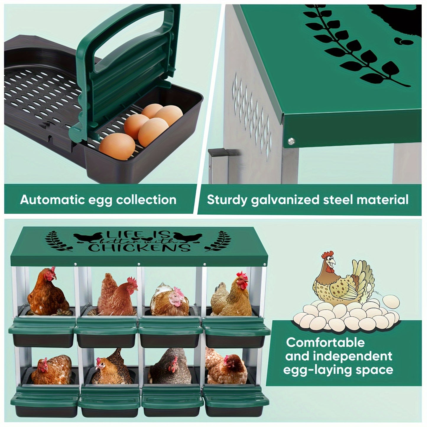Chicken Nests Box Eight Hole Nests for Laying Eggs Chicken Brooder Boxes with Perches to Collect and Protect Eggs