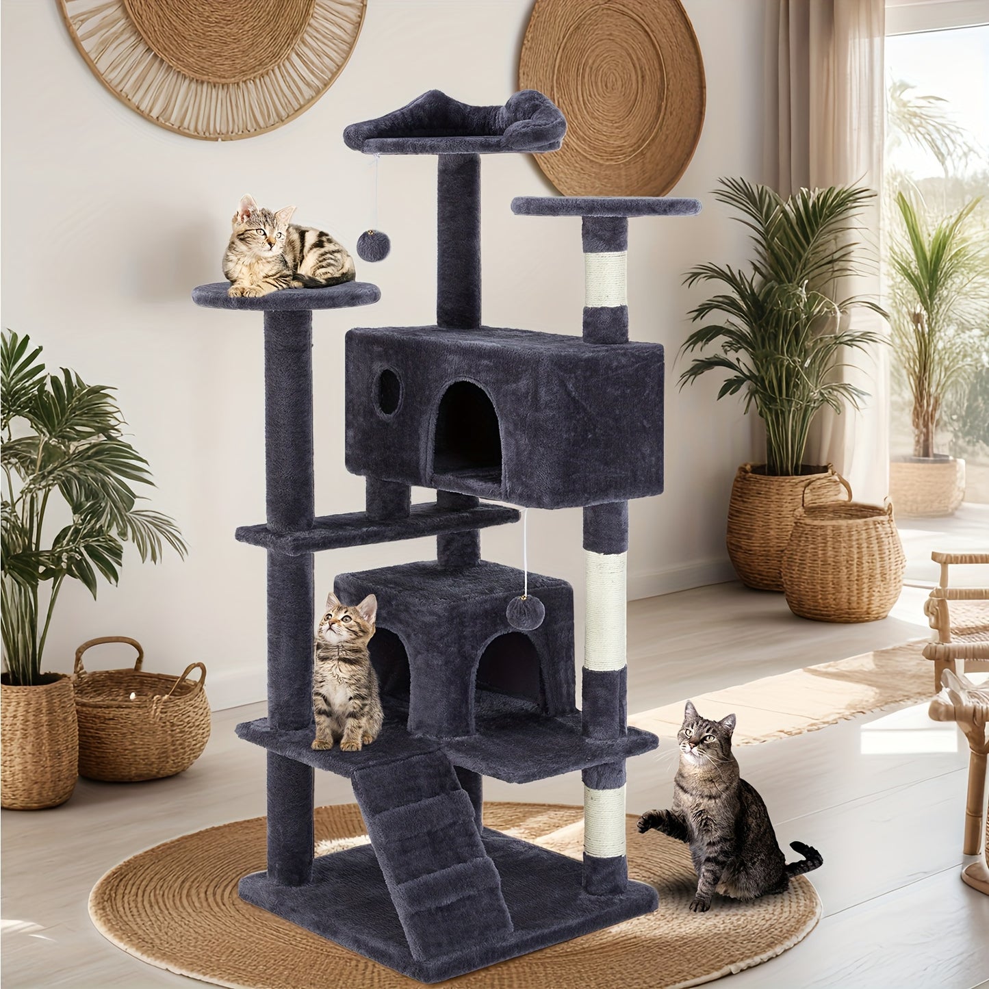 54in Cat Tree Tower for Indoor Cats with Multi-Level Design