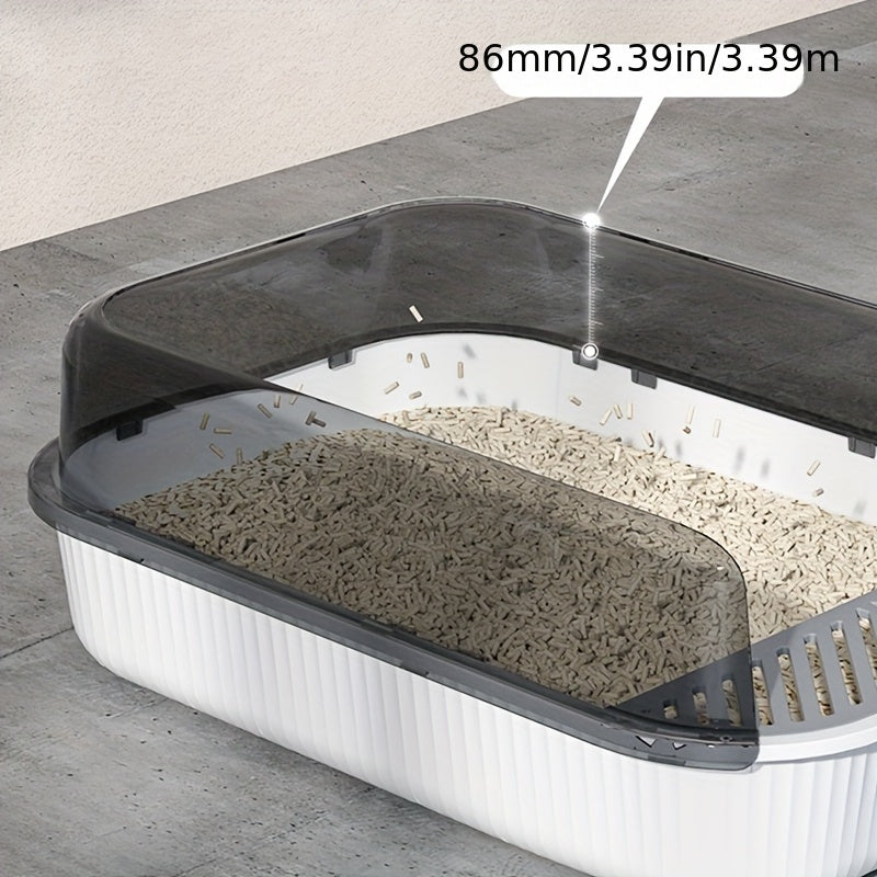 1pc Oversized Semi-Enclosed Cat Litter Box with Removable Tray