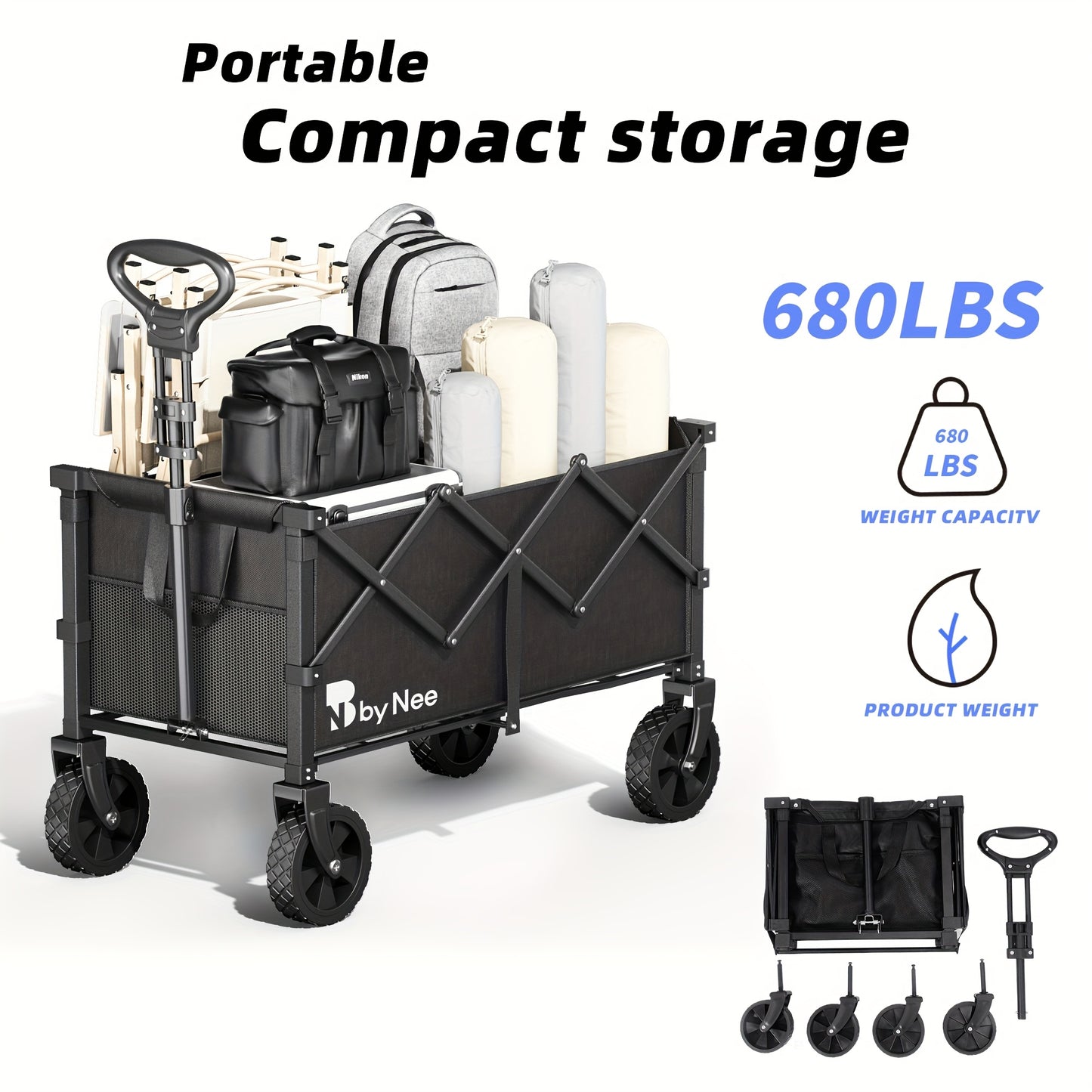 Heavy Duty Collapsible Cart With All Terrain Tires Strong Load Bearing Iron Frame Track And Field Equipment Transporter Multifunctional Utility Cart For Outdoor Sports Transport