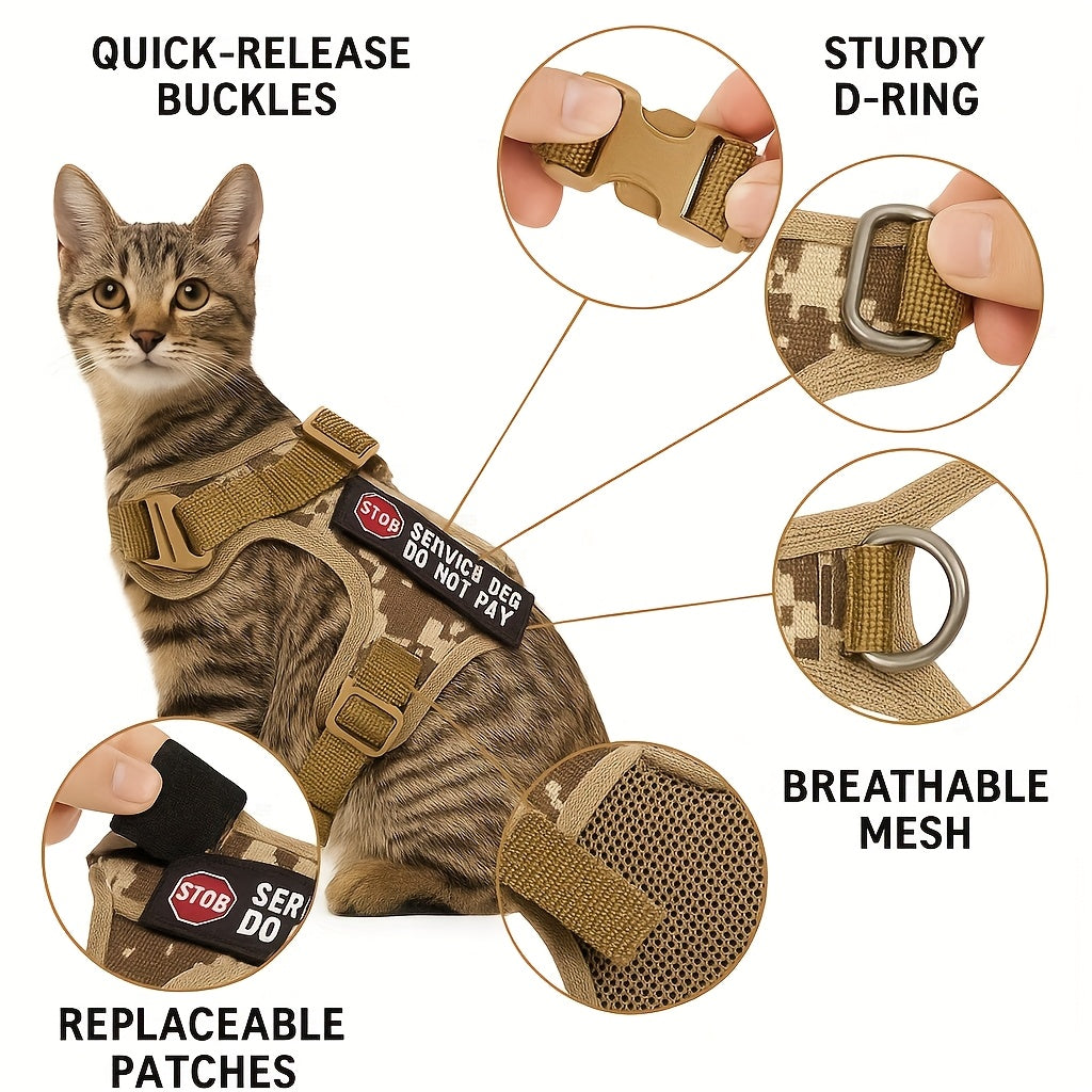 Tactical Pet Harness Vest For Cats Or Small Dogs Adjustable Reflective Outdoor Vest With Safety Buckles No Touch No Talk Patch