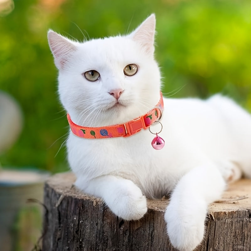 6 Piece Adjustable Breakaway Cat Collars with Bells Colorful Heart Patterns Safe Nylon Material Ideal for Kittens and Adult Cats Includes Pink Green Red Light Red Yellow Kitten Collars Stylish Cat Collar Durable Nylon