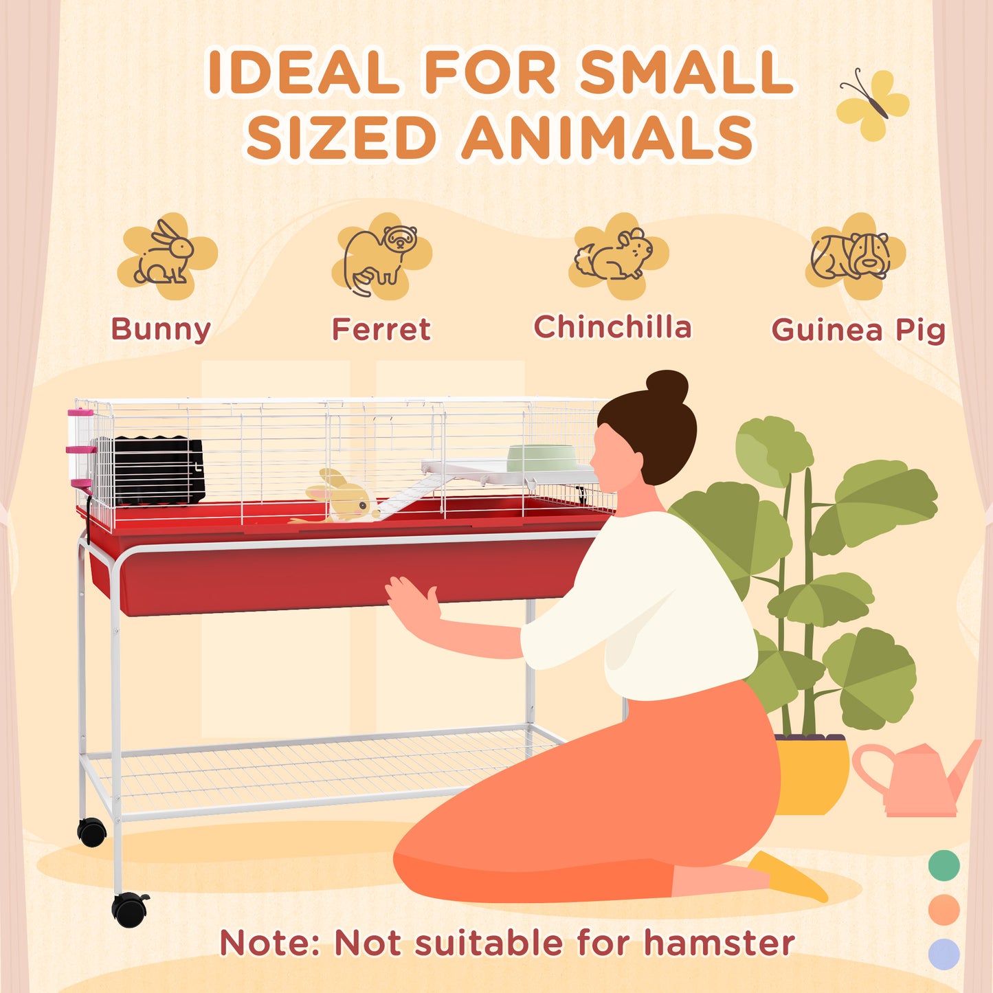 PawHut Two Story Small Animal Cage Removable from Stand Guinea Pig Hedgehog Chinchilla Ferret with Shelf and Wheels Pet Habitat
