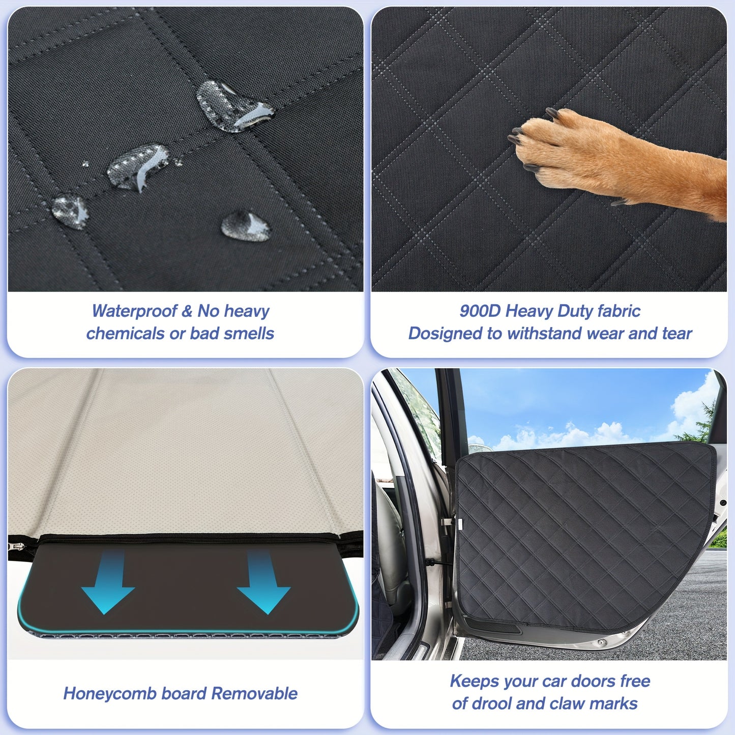 Dog Rear Seat Extender Pet Hard Bottom Car Seat Cover with Door Protector Waterproof Dog Hammock for Three or More Dogs Suitable for Most Cars SUVs and Trucks