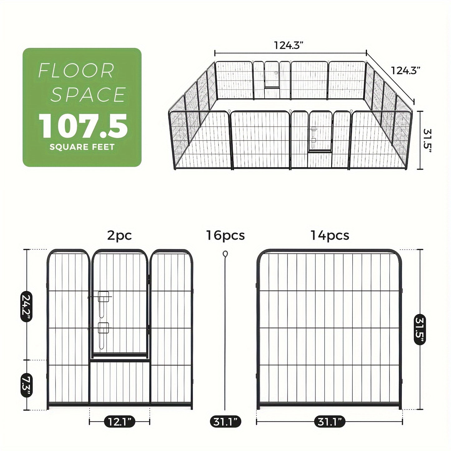 8 to 16 Panels DIY Indoor Dog Puppy Playpen Metal Dog Kennel with Door for Large Medium Small Dogs Safe and Stress Free Easy to Move and Assemble Indoor Outdoor Use