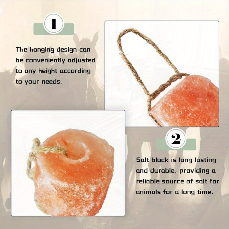 Natural Himalayan Salt Lick Block on Rope for Horses Deer Cattle Sheep and Livestock 84 Mineral Rich Promotes Hydration Durable Outdoor Mineral Block 2.4 to 3.3 Pounds