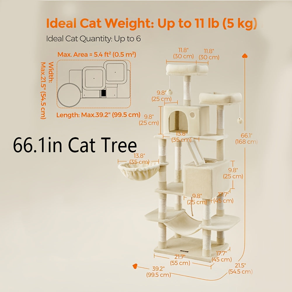 Cat Tree, Large Cat Tower with 13 Scratching Posts
