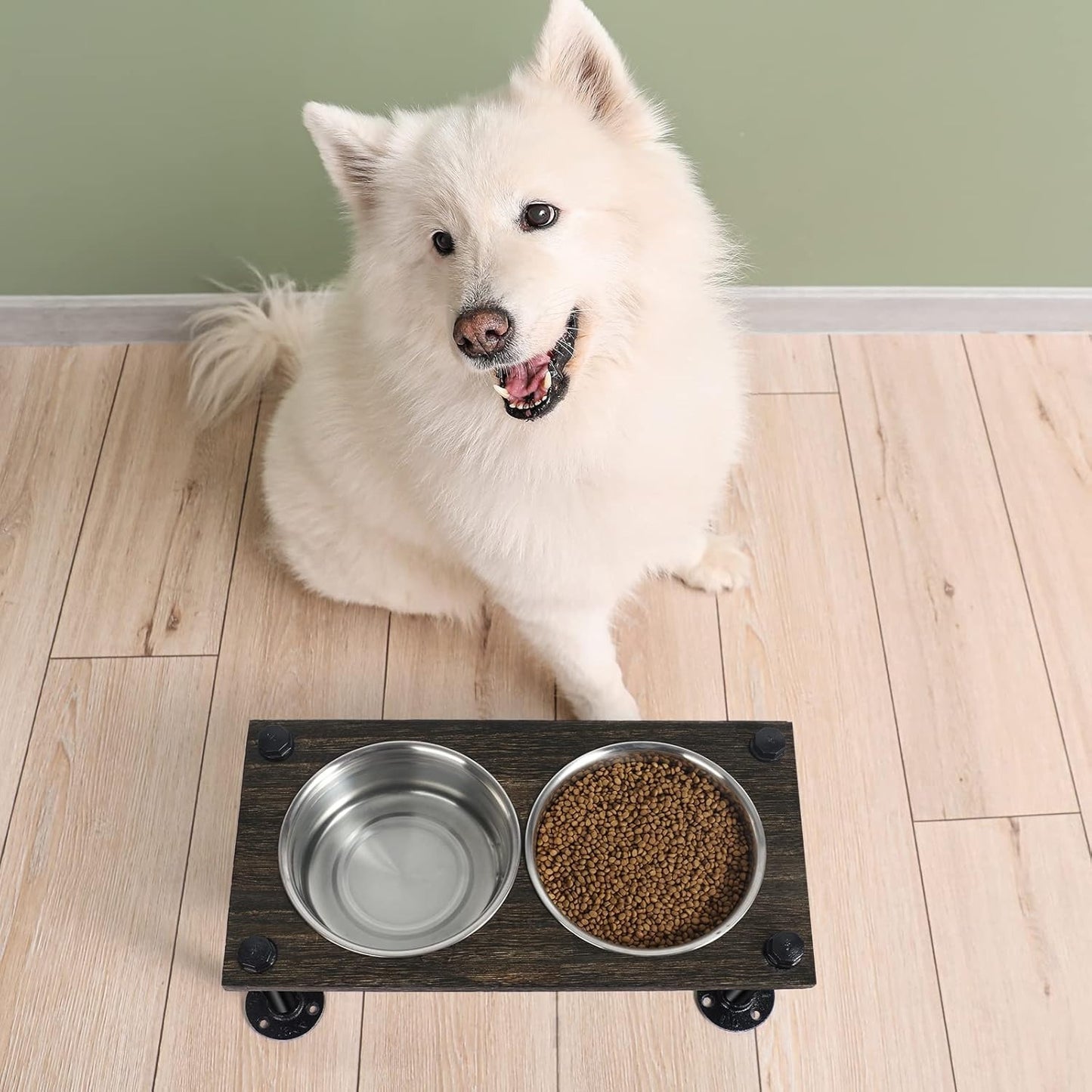 Rustic Farmhouse Elevated Dog Bowl Stand with 2 Bowls
