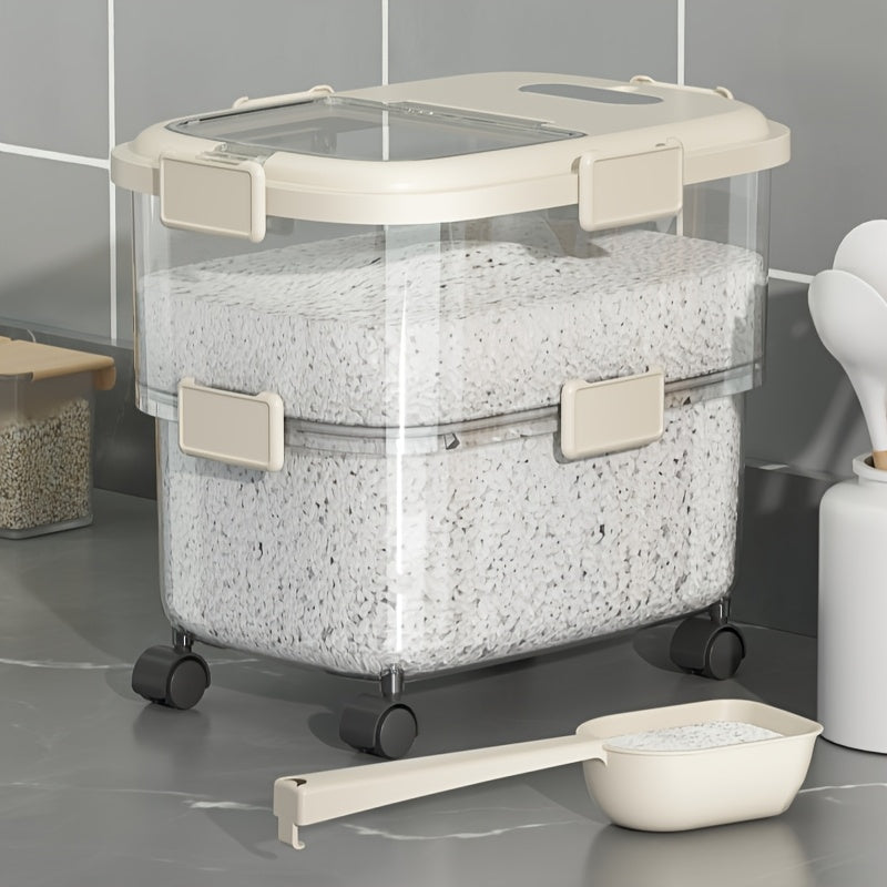 Durable Sealed Pet Food Storage Container with Wheels Moisture and Insect Proof Square Design with Transparent Lid for Dry Grains and Food Dispensing