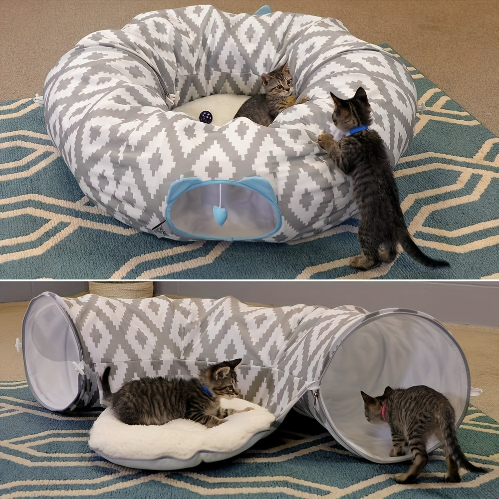 Large Donut Cat Tunnel Bed 2 in 1 Foldable Cat Cave and Toys Indoor and Outdoor Decor Perfect for Easter