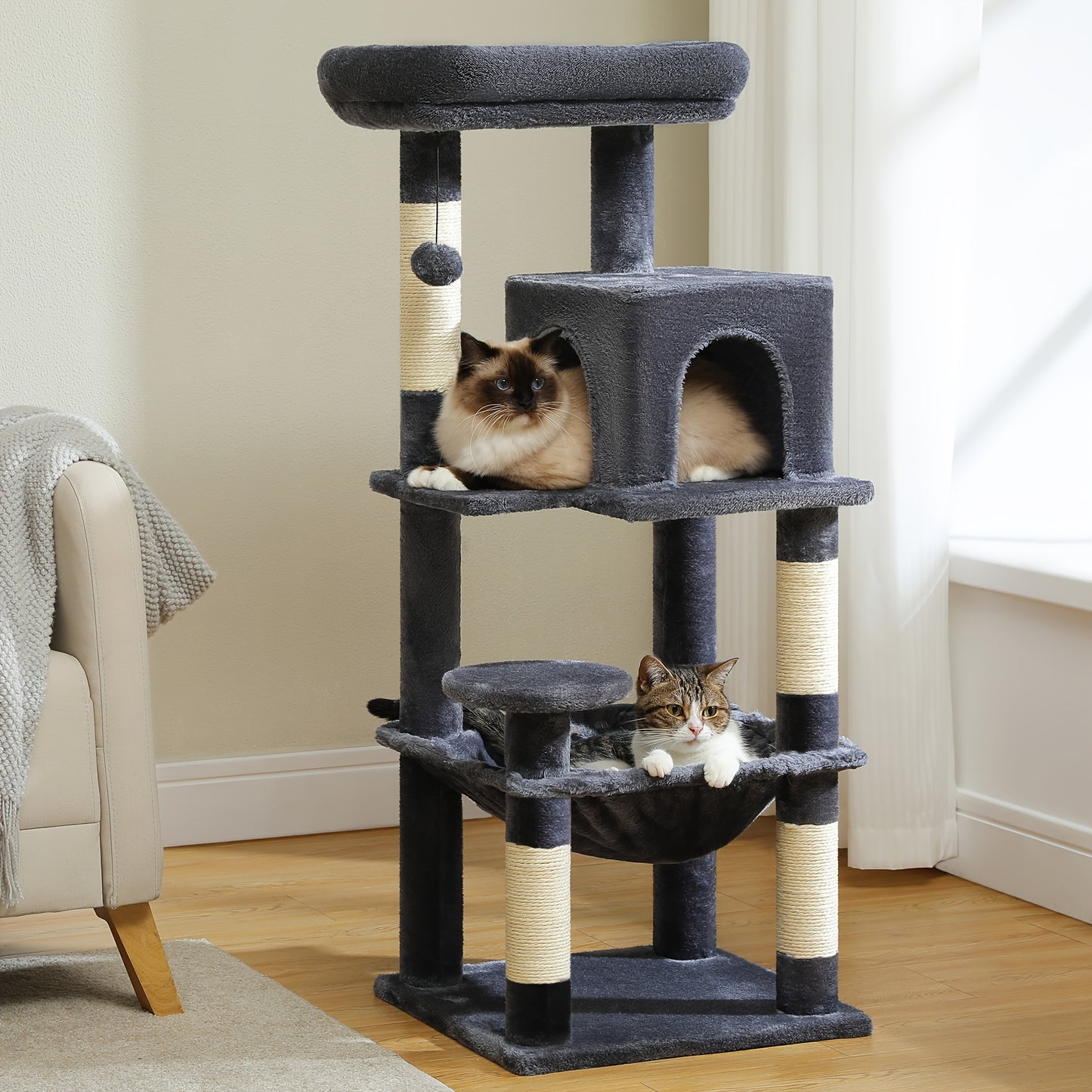 Tall Cat Tree 70.9 Inch Multi Level Activity Center For Indoor Cats With Metal Frame Large Hammock Dual Condo Houses And Scratching Posts
