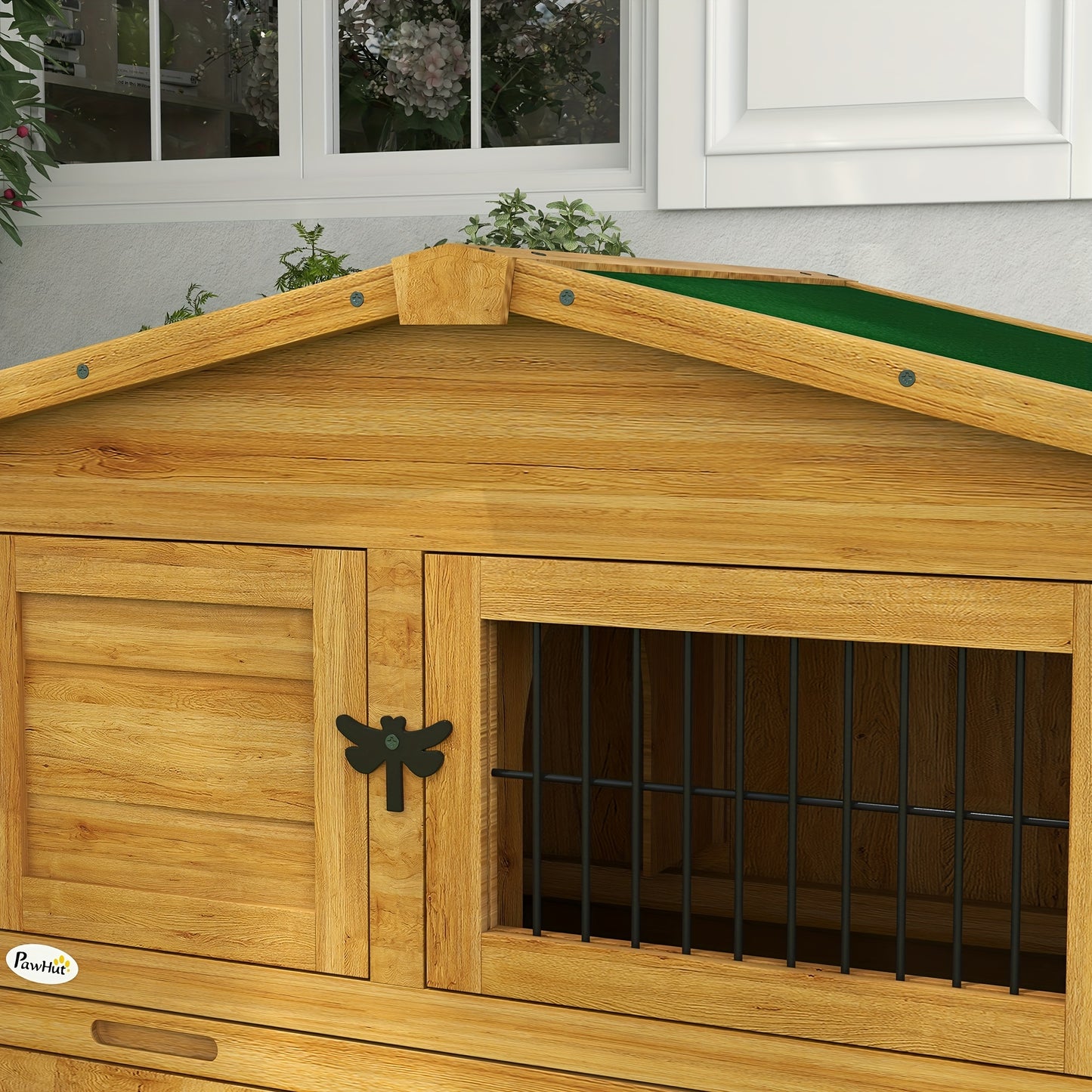 PawHut 2 Levels Outdoor Rabbit Hutch with Openable Top