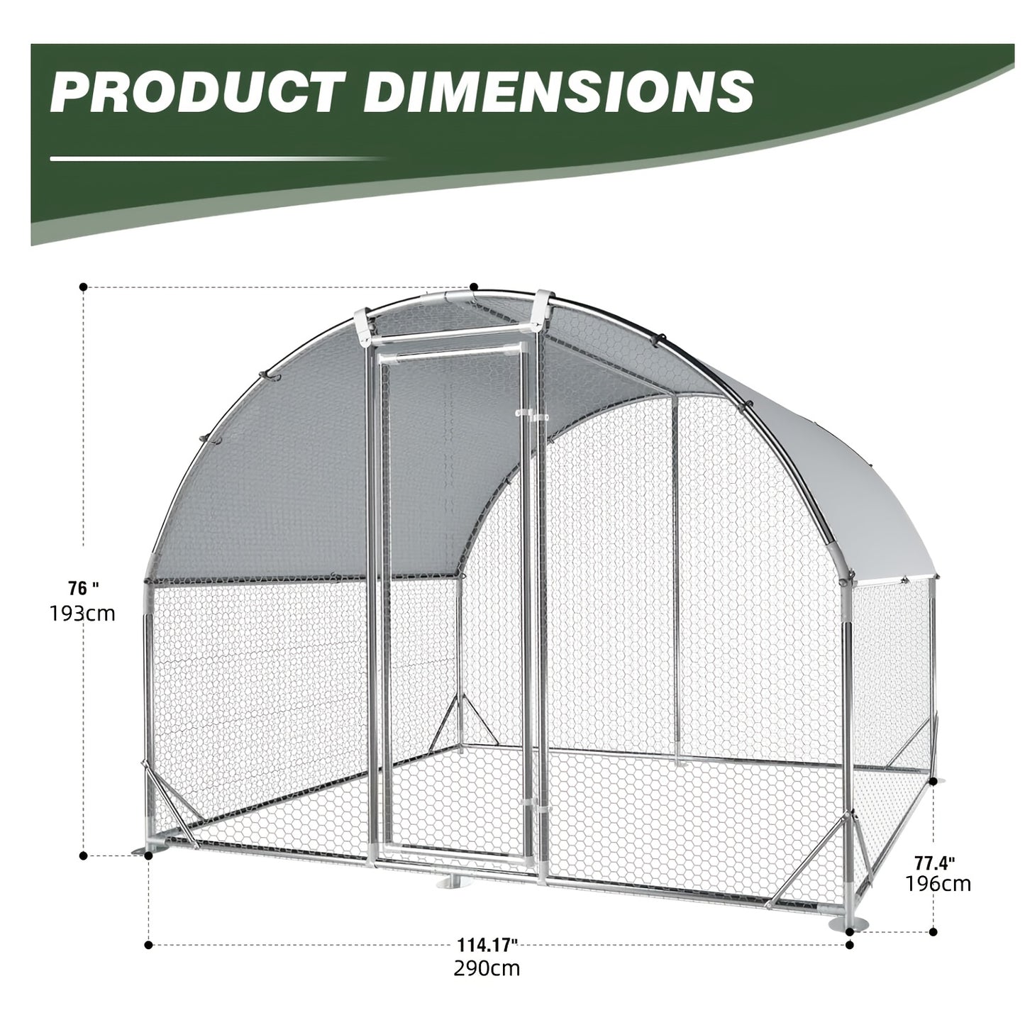 Large Metal Chicken Coop With Run Walk In Poultry Cage Dome Roofed Chicken Coops With Anti Ultraviolet Cover For Outdoor Backyard Farm