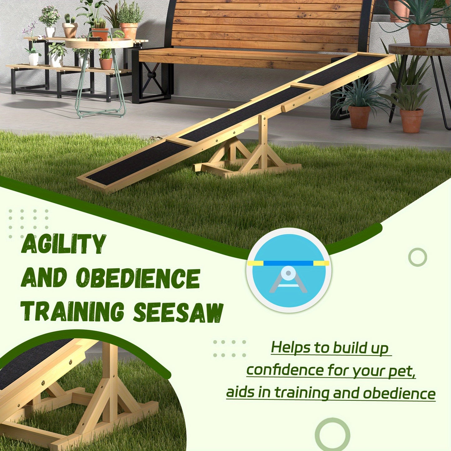 PawHut Durable Cork Dog Seesaw Weather Resistant Wooden Agility Platform 71 Inch L x 12 Inch W x 12 Inch H Ideal for Training and Exercise Yellow