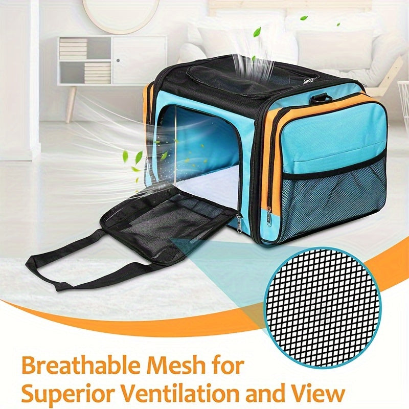 Portable Collapsible Soft Sided Cat Crate With Metal Bar Carrier For Stability Holds Up To 35 Pounds Great Pet Crate For Traveling At Home Cat Bag With Safety Buckle