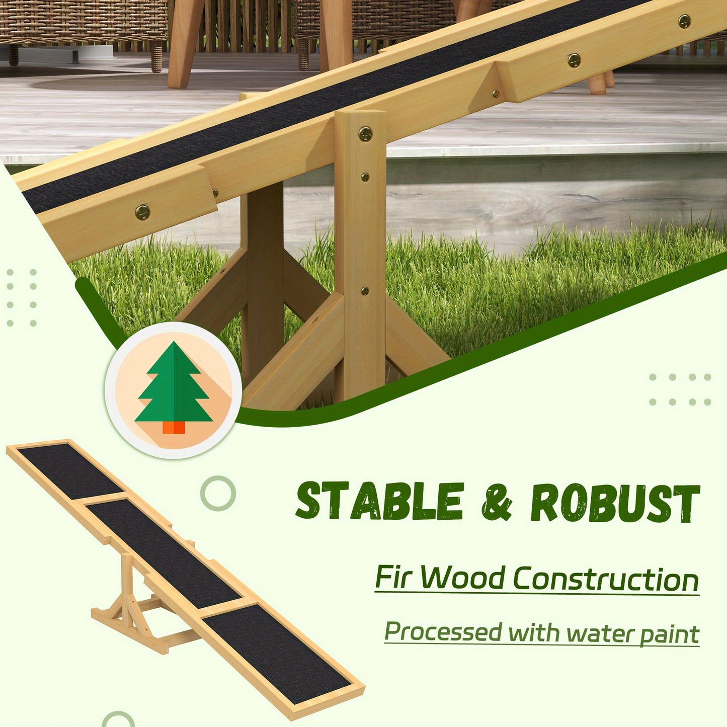 PawHut Durable Cork Dog Seesaw Weather Resistant Wooden Agility Platform 71 Inch L x 12 Inch W x 12 Inch H Ideal for Training and Exercise Yellow