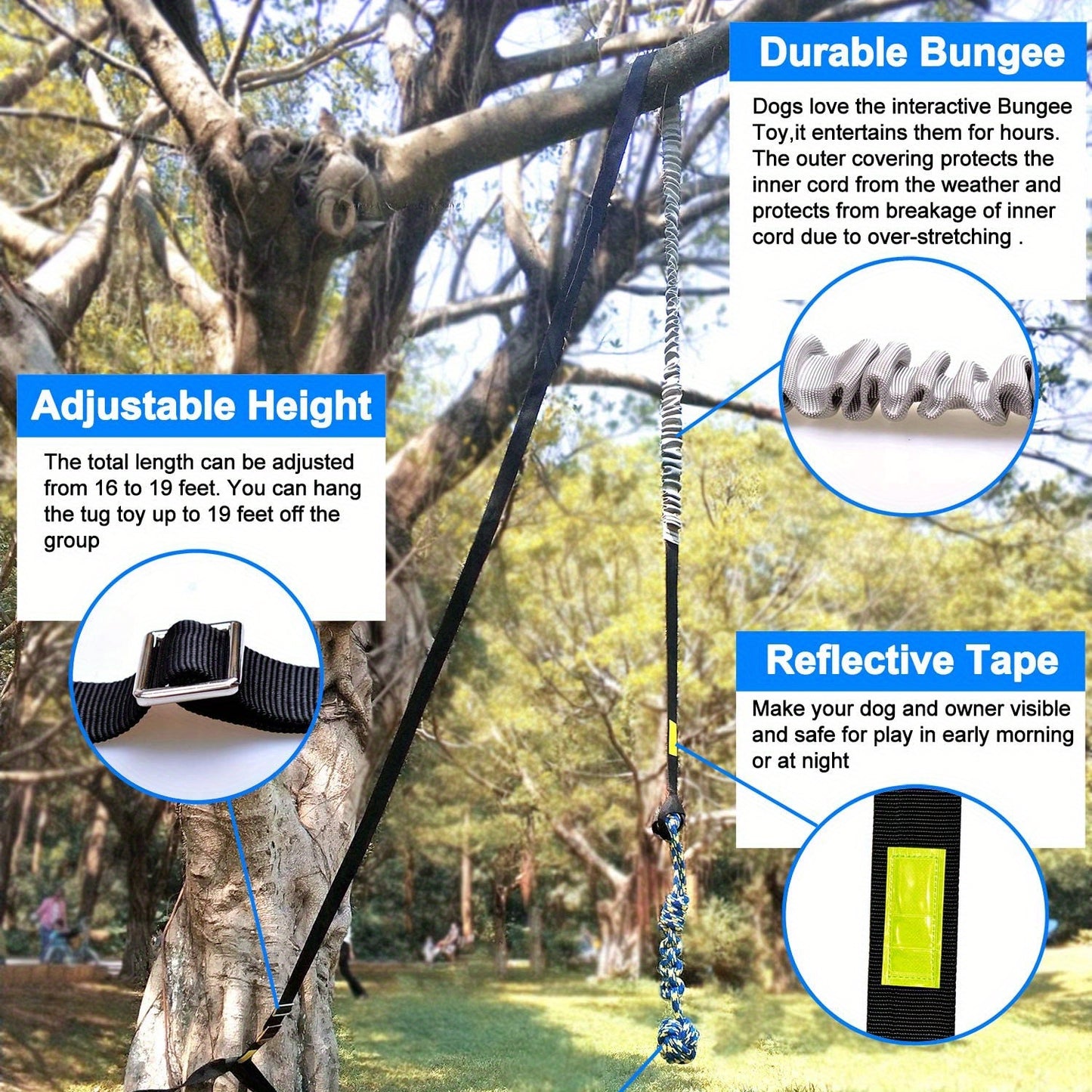 Loobani Outdoor Bungee Tug Toy for Dogs All Breeds Interactive Exercise Play Cord and Tether with Chew Rope