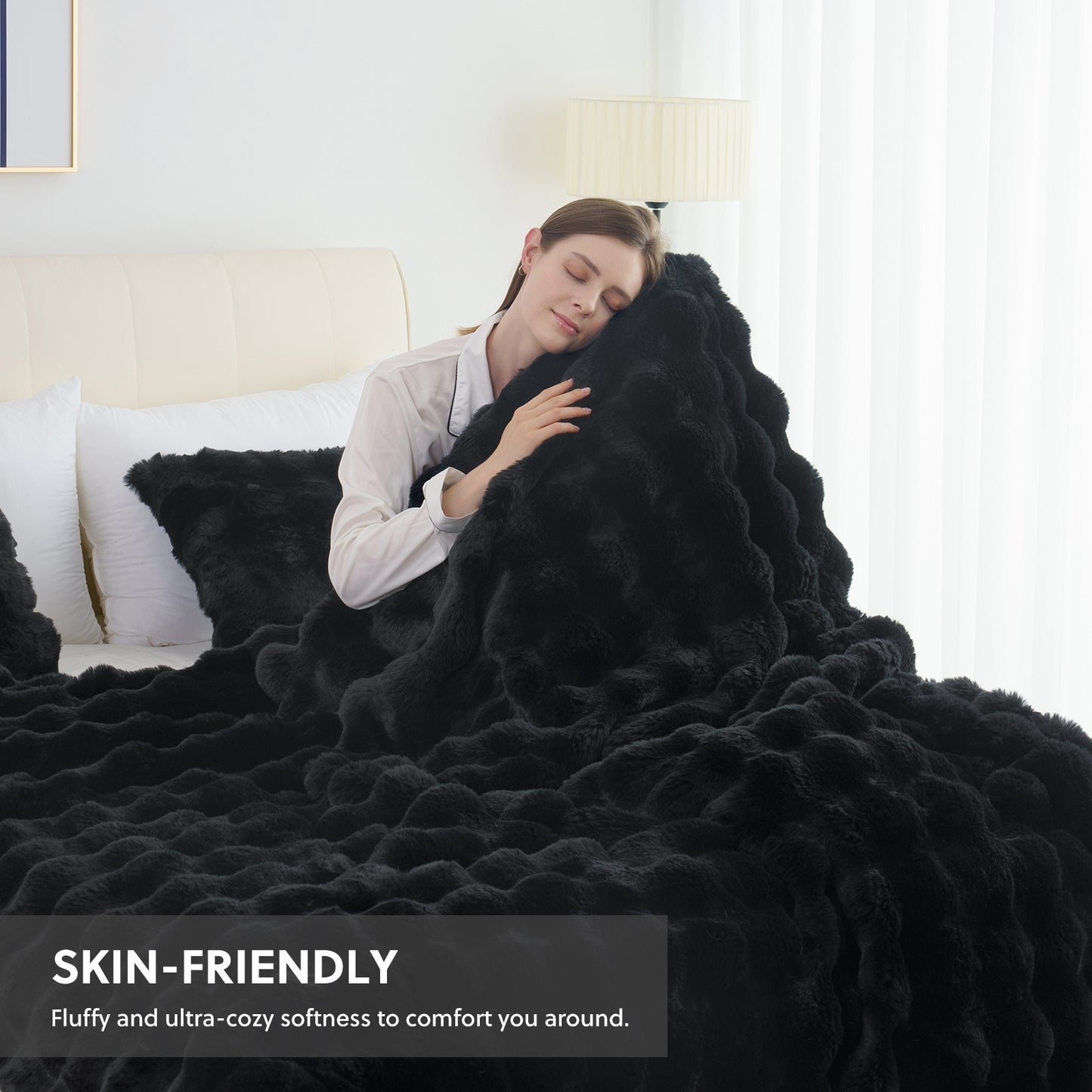 1PC Faux Rabbit Fur Queen Blanket For Bed Thick Warm Cozy