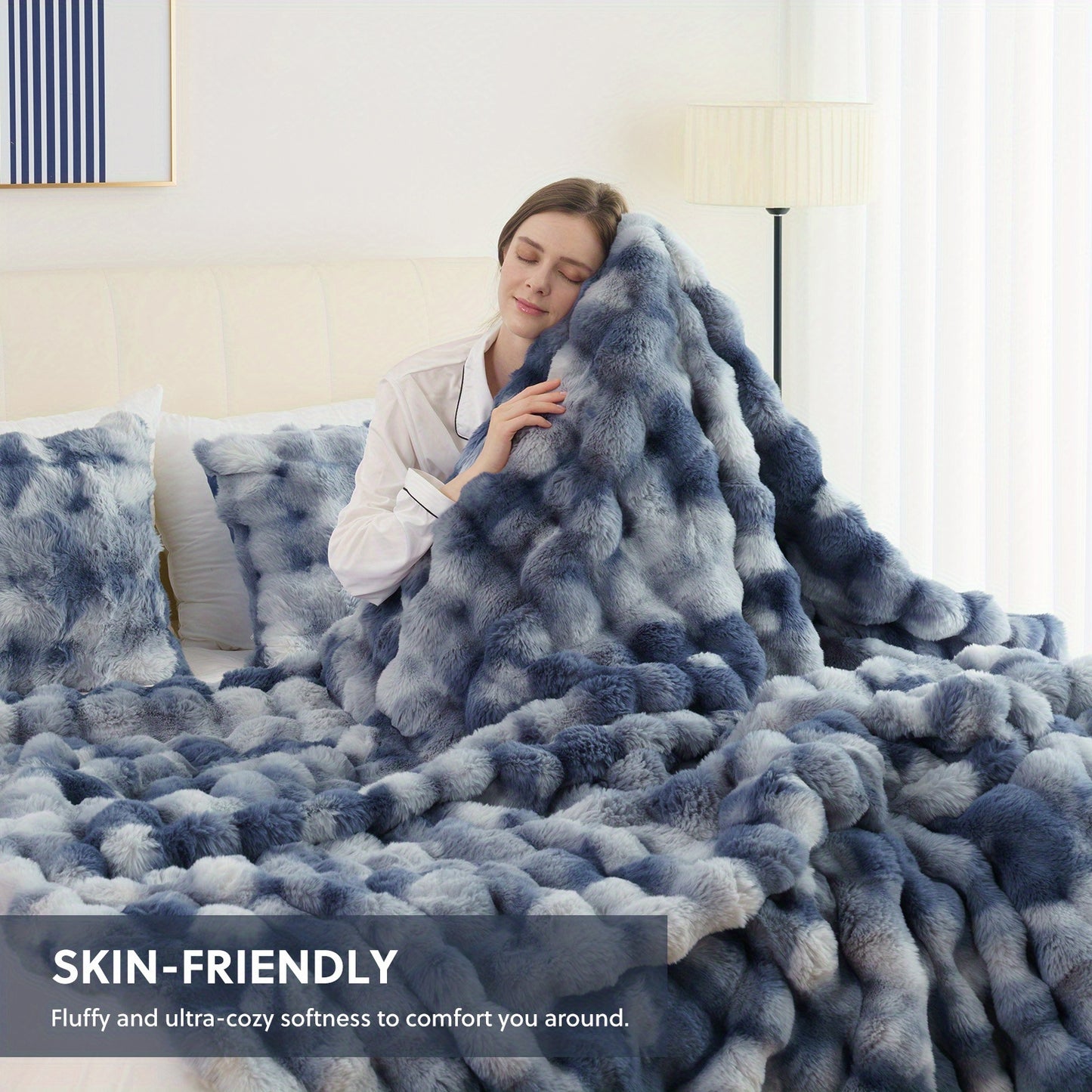 1PC Faux Rabbit Fur Queen Blanket For Bed Thick Warm Cozy