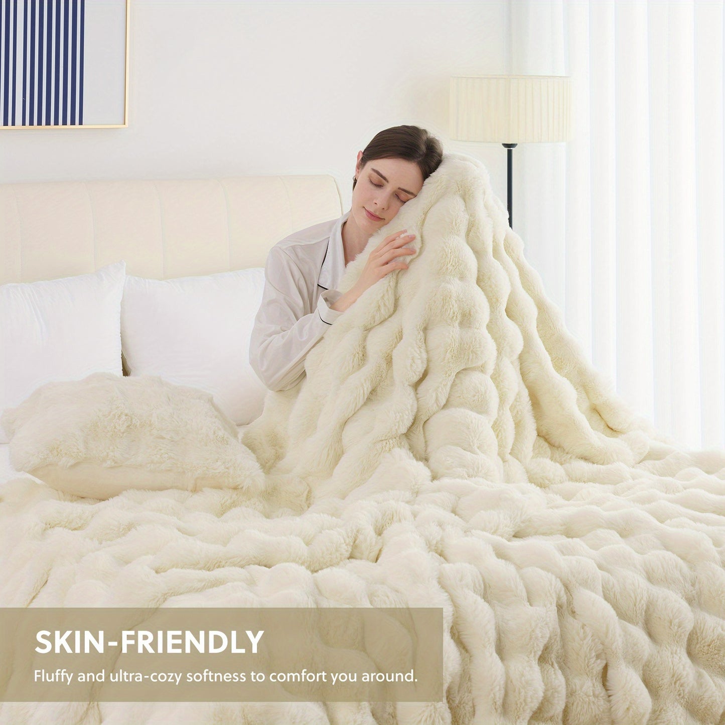 1PC Faux Rabbit Fur Queen Blanket For Bed Thick Warm Cozy