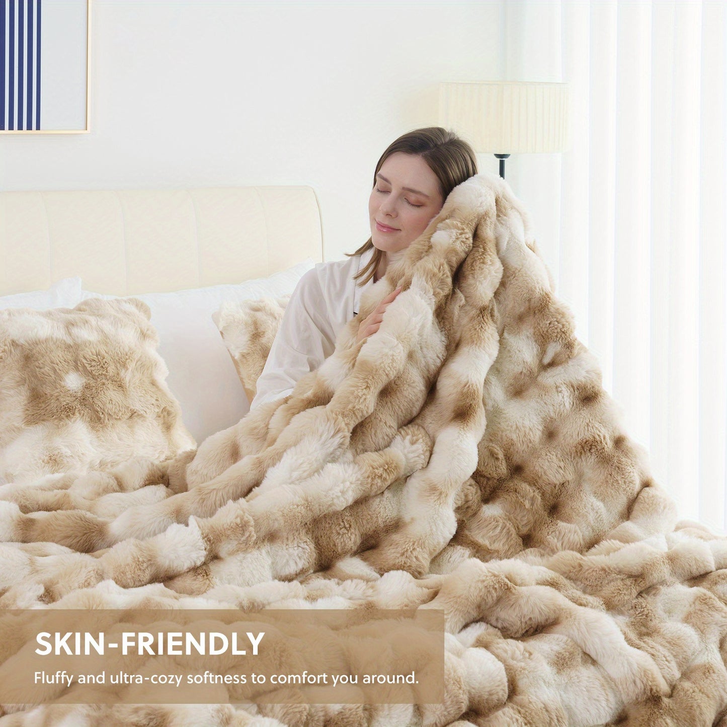 1PC Faux Rabbit Fur Queen Blanket For Bed Thick Warm Cozy