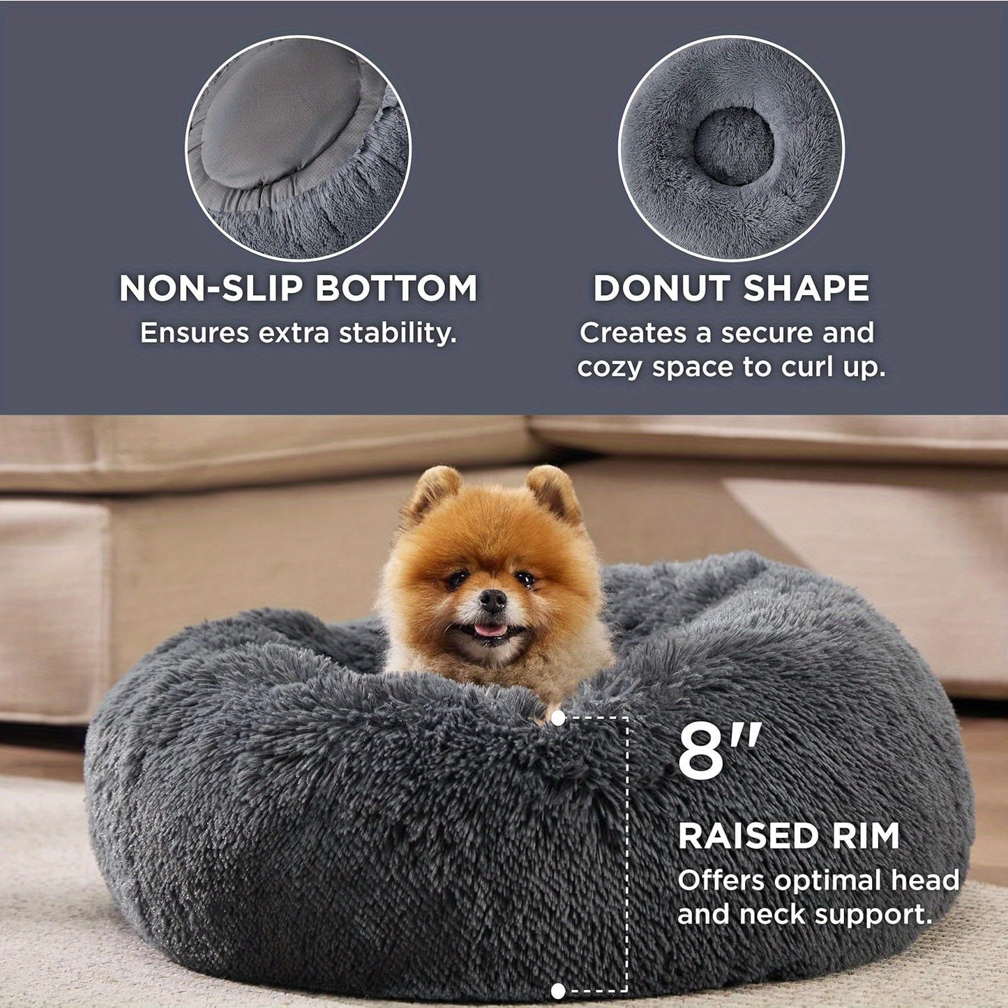 Calming Dog Bed For Medium Dogs - 30in Washable Plush Bed