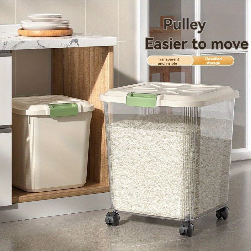 Large Volume Sealed Rice Barrel with Built in Measuring Cups Insect and Moisture Resistant Reusable Food Grade Plastic Storage Container for Rice Grain Flour and Pet Food 30 Lbs Clear Design with Lid