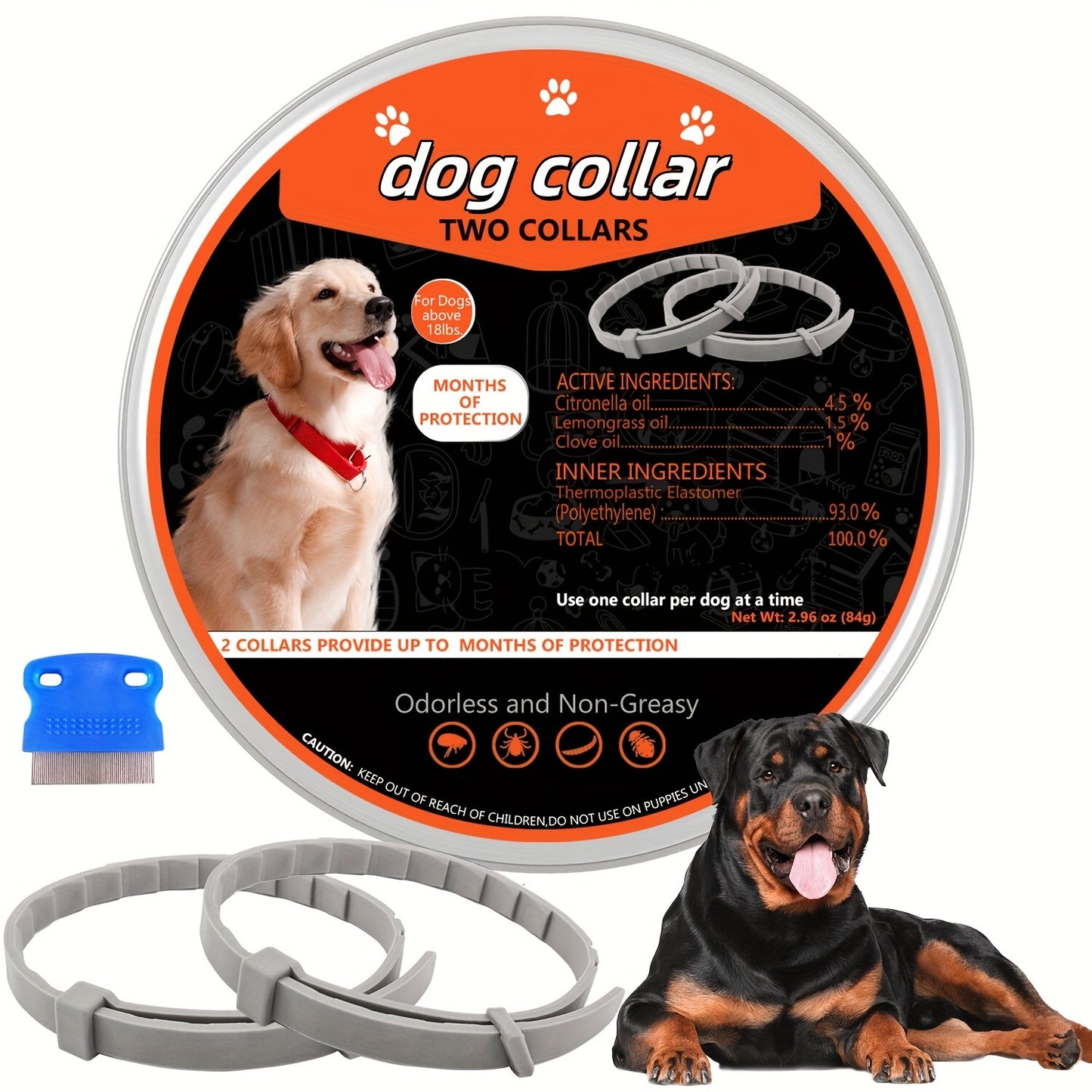 Veterinarian Recommended Dog Collar with Built-in Plant Essence Formula Waterproof Adjustable Length Lasts 12 Months