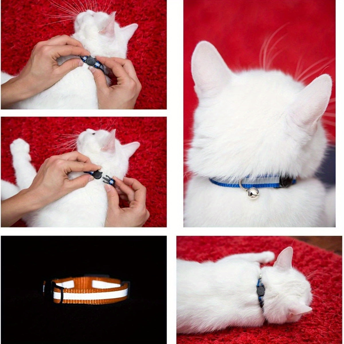 Reflective Cat Collar with Bell Set of 6 Solid and Safe Collars for Cats Nylon Mixed Colors Breakaway Cat Collar Charms