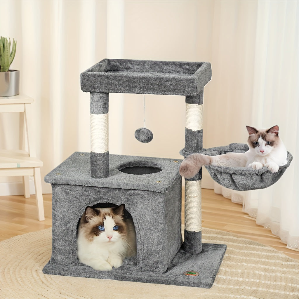 Baohe Cat Tree Luxury Multi Layer Plush Cat Tower with Comfortable Cat Condo Hammock Scratching Post Climbing Ladder Toy Stable Anti Tilt Design Durable Easy to Assemble Indoor Cat Furniture