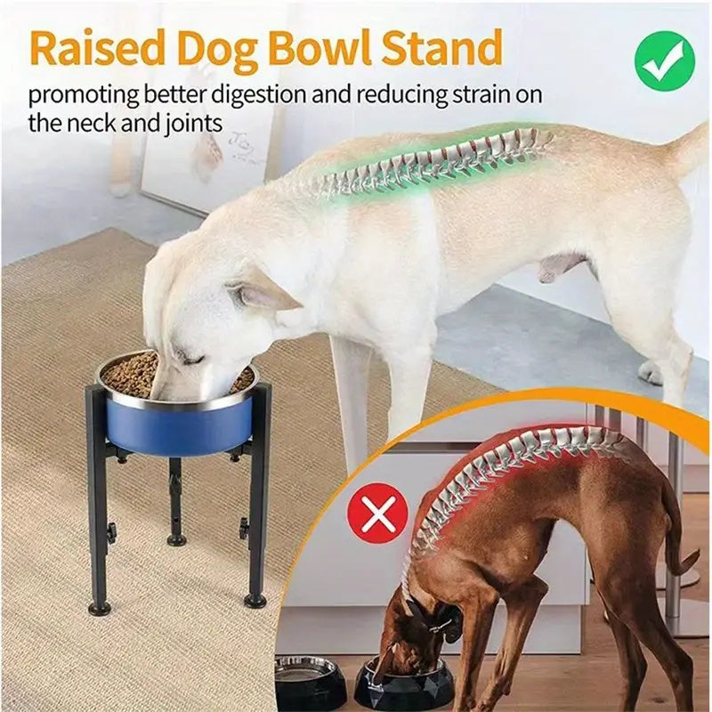 1pc PetFeast Adjustable Height Iron Dog Bowl Stand Elevated Feeder for Medium to Large Dogs 7 to 11 Inch Width 14.5 Inch Height Range Durable Metal Pet Food Holder