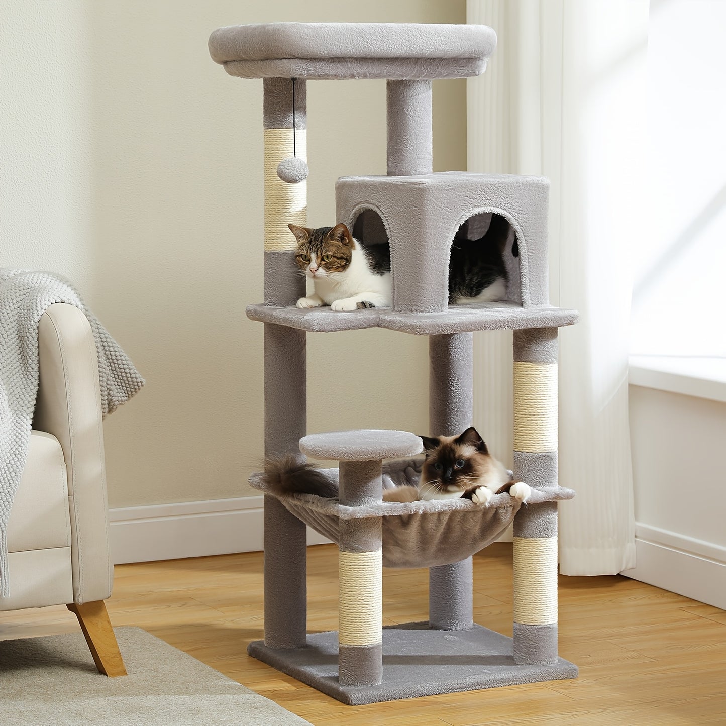 Tall Cat Tree 70.9 Inch Multi Level Activity Center For Indoor Cats With Metal Frame Large Hammock Dual Condo Houses And Scratching Posts