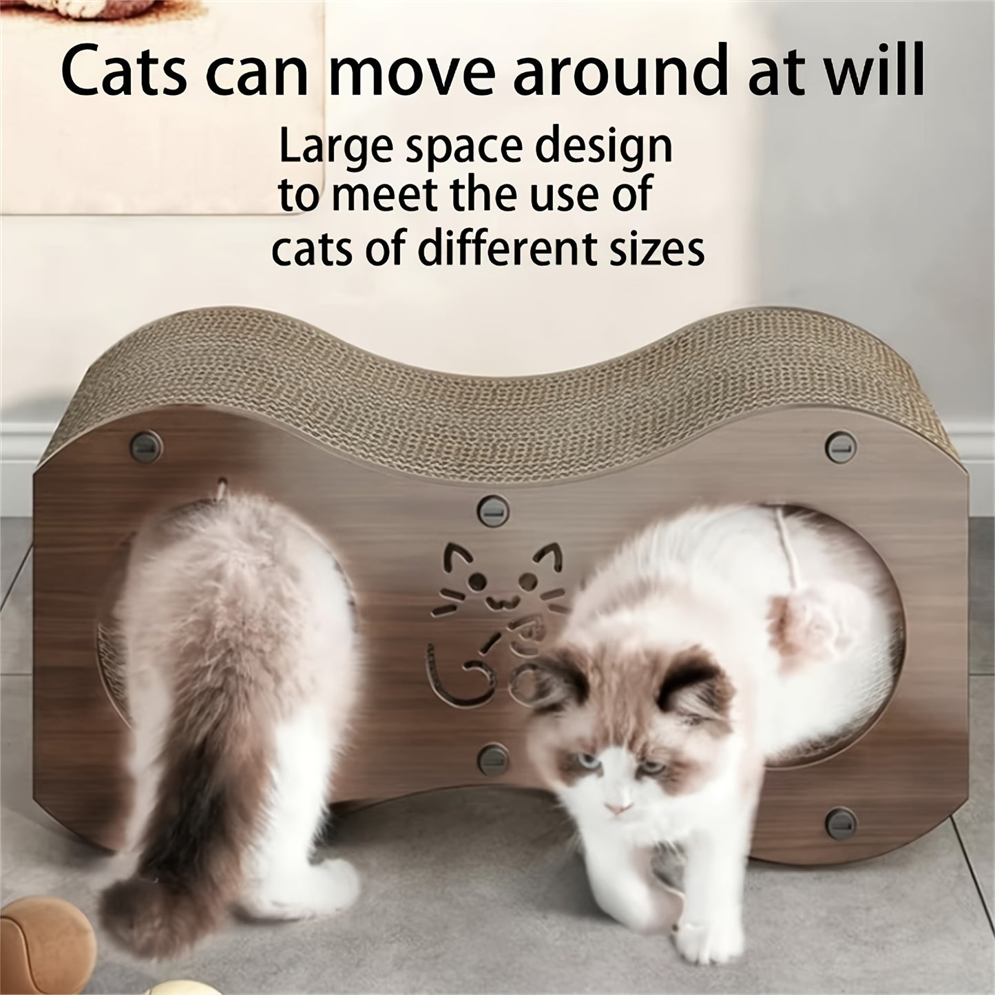 Durable Walnut Wood Cat Scratcher Lounge Cozy All Season Kitty Play Sofa and Bed with Non Shedding Woven Nest and Integrated Scratch Pad