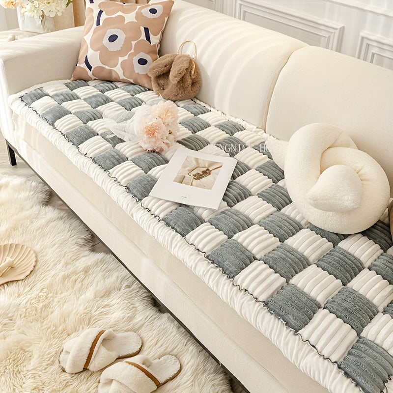Pet Sofa Cover, Thickened Velvet Checkerboard Pattern, Non Slip Dog Bed Sofa Cover, Machine Washable Sofa Pad