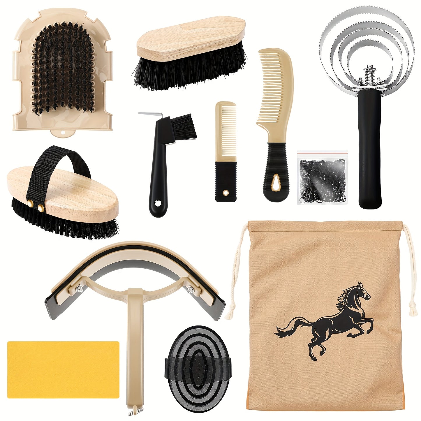12Pcs Horse Grooming Kit Tack Room Supplies Khaki Tools