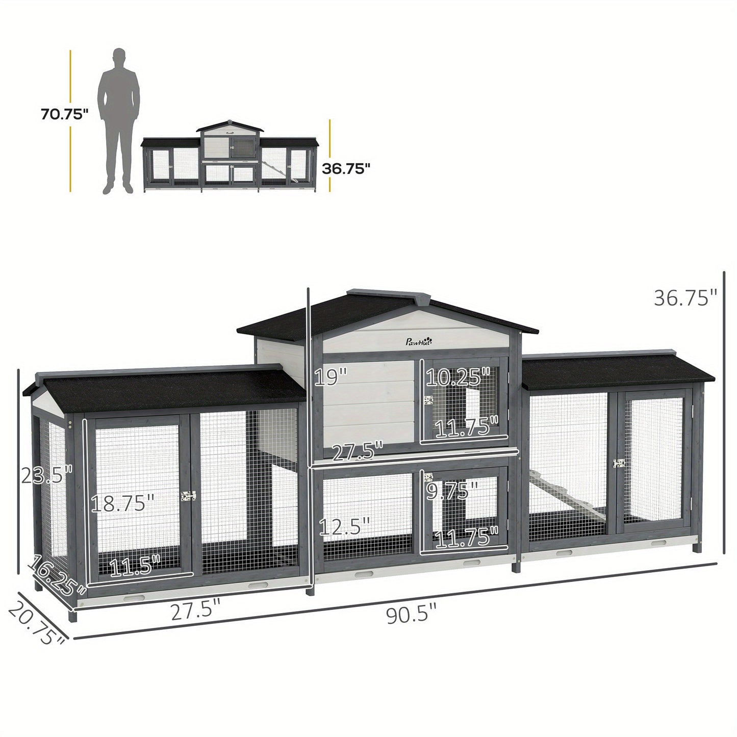 Wooden Rabbit Hutch with Double Run Boxes