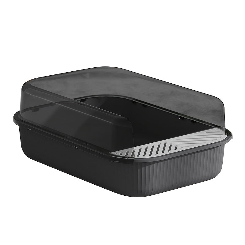 1pc Oversized Semi-Enclosed Cat Litter Box with Removable Tray