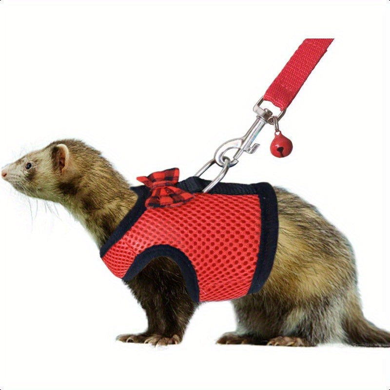 Small Animal Harness and Leash Soft Mesh Pet Harness with Safe Bell No Pull Comfort Padded Vest for Small Pets Red