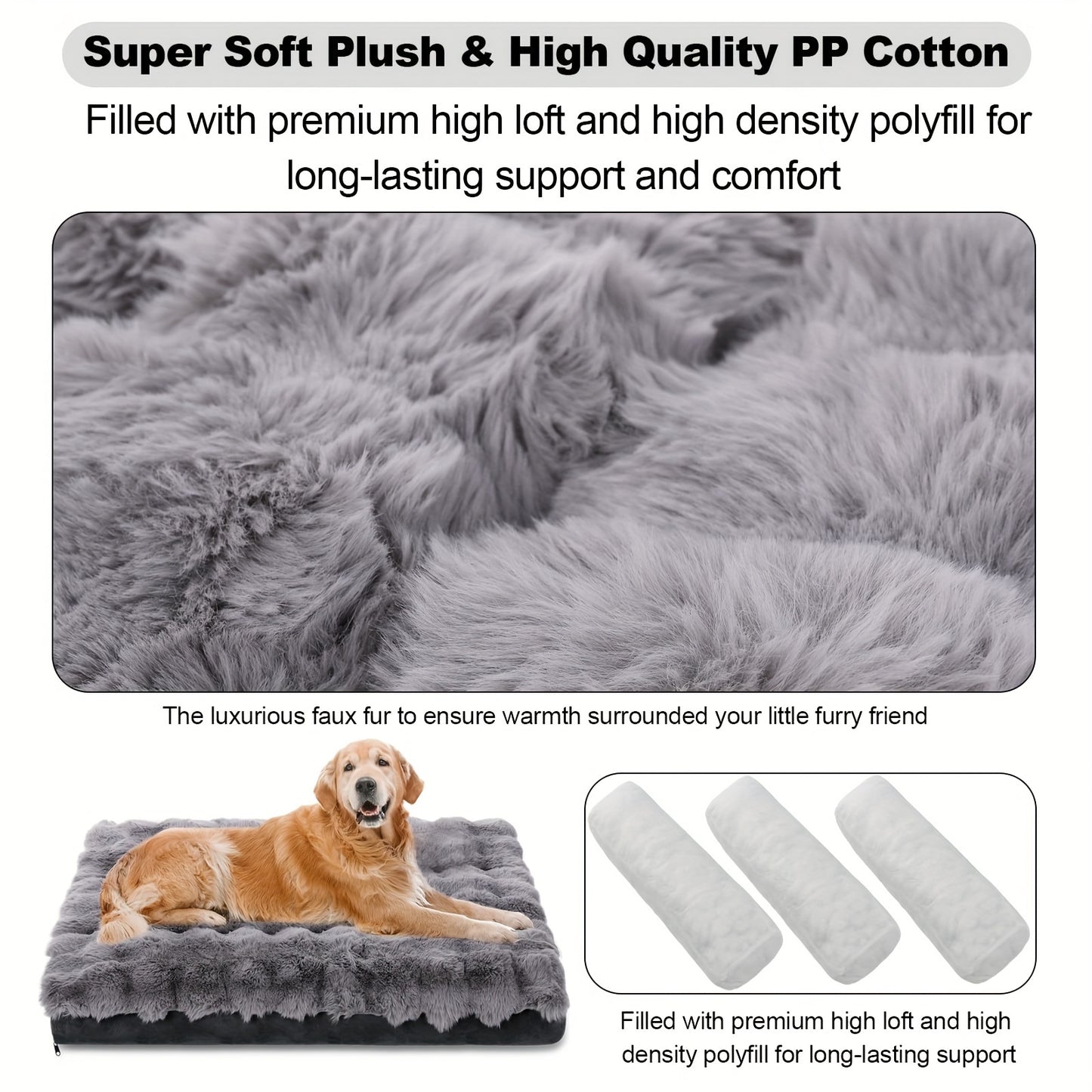 Orthopedic Dog Bed for Extra Large Dogs Soft Plush Faux Fur Fluffy Mat with Removable Washable Cover Anti Slip Bottom Striped Pattern Machine Washable Grey Pet Bed for Joint Relief and Home Decor