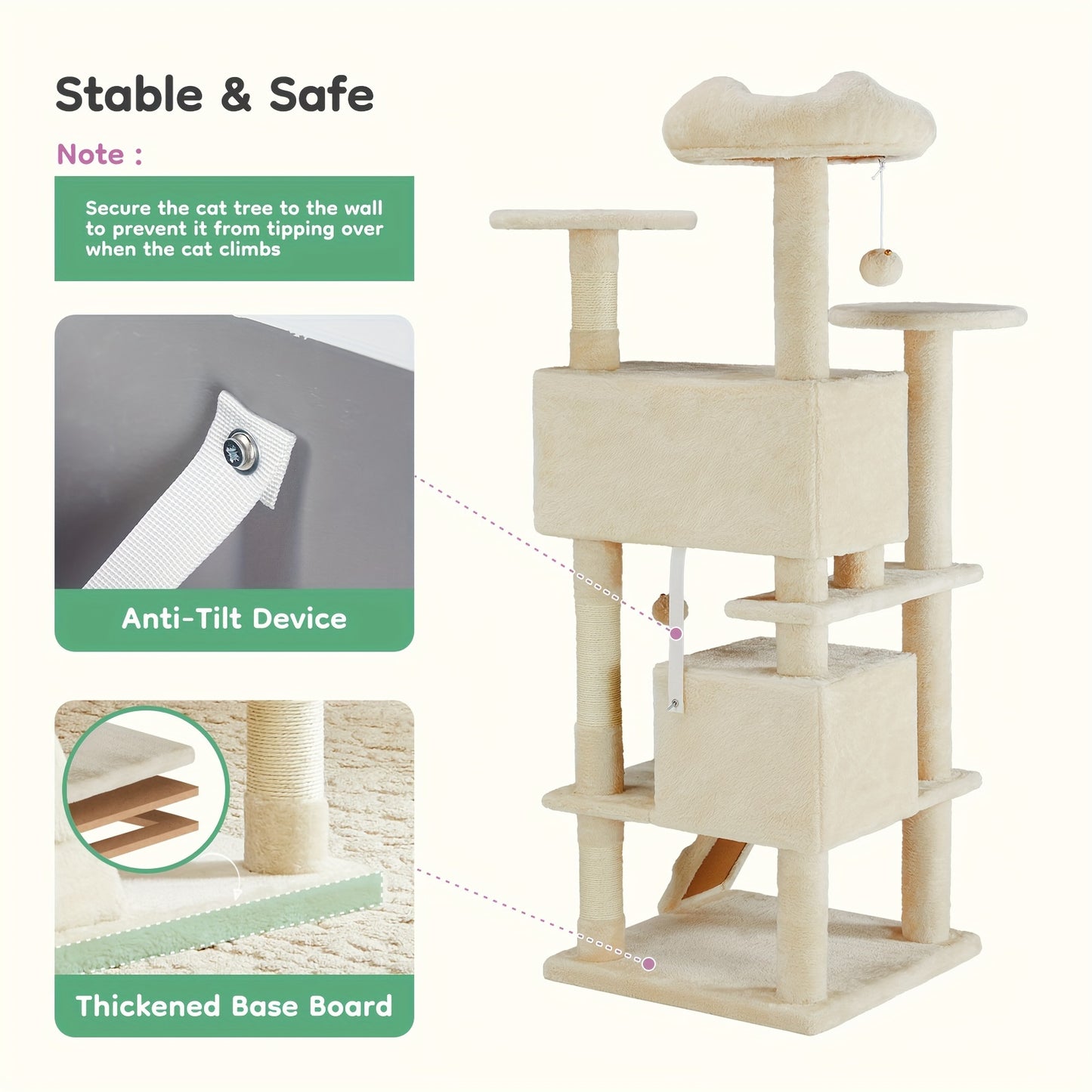 54in Cat Tree Tower for Indoor Cats with Multi-Level Design