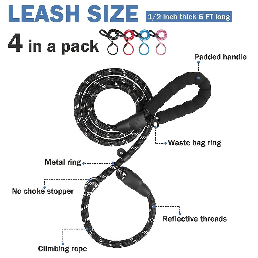 Slip Lead Dog Leash 6ft Reflective Heavy Duty Rope Leash