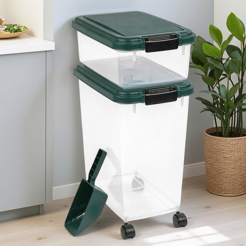 41 Lbs Durable Airtight Pet Food Storage Container with Scoop and Rolling Wheels Clear Design for Easy Access and Preservation