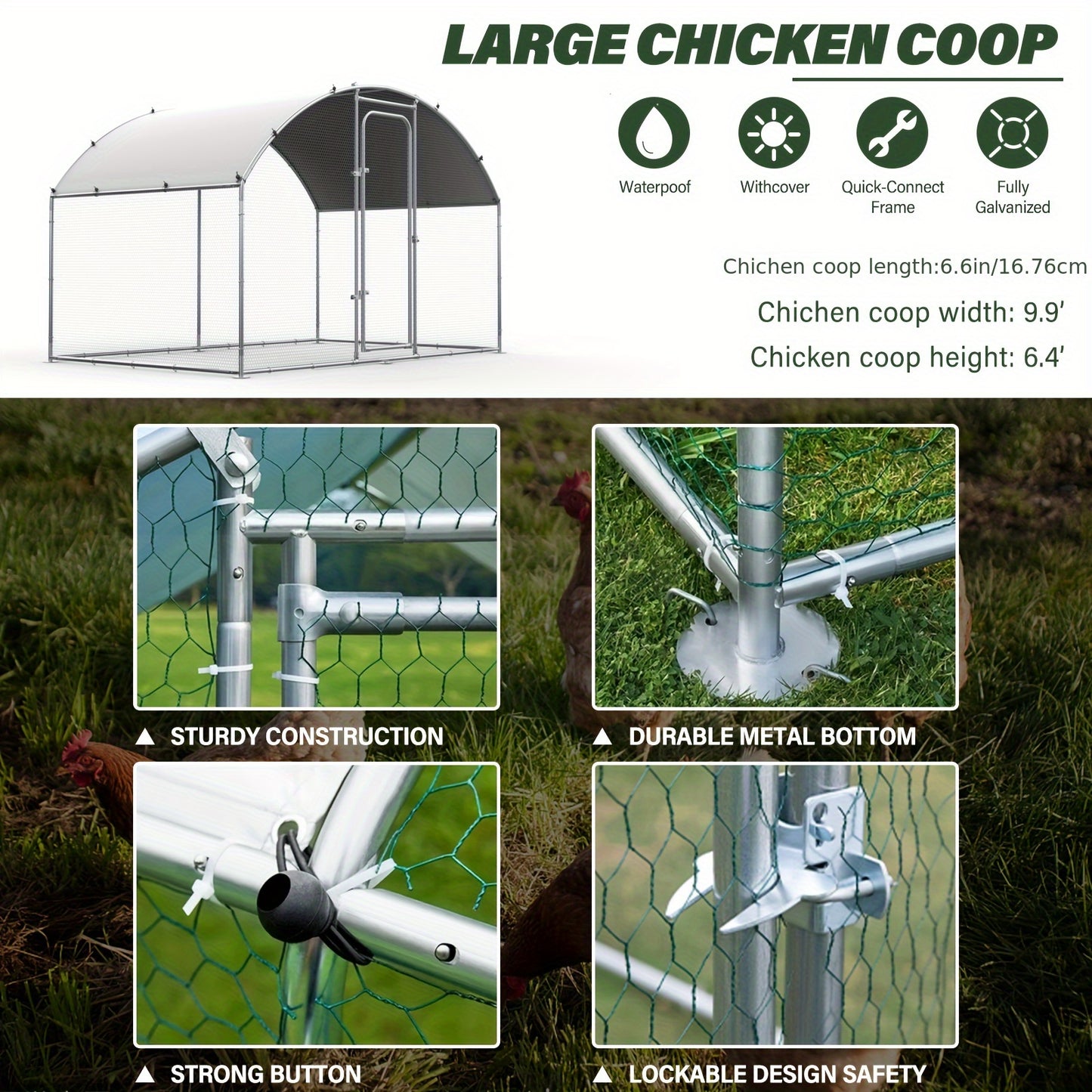 Chicken Coop Metal Large Chicken Run For Yard Heavy Duty Poultry Cage
