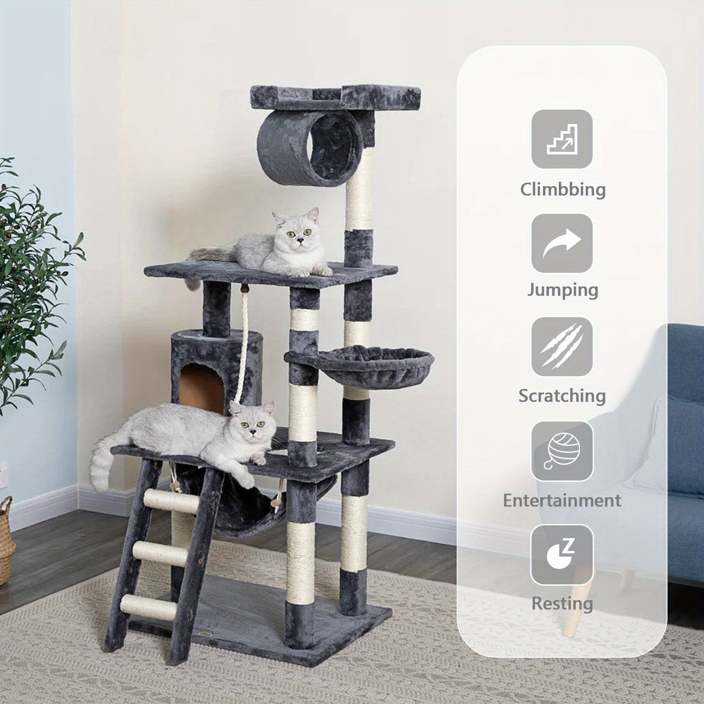 Baohe Cat Tree Luxury Multi Layer Plush Cat Tower with Comfortable Cat Condo Hammock Scratching Post Climbing Ladder Toy Stable Anti Tilt Design Durable Easy to Assemble Indoor Cat Furniture