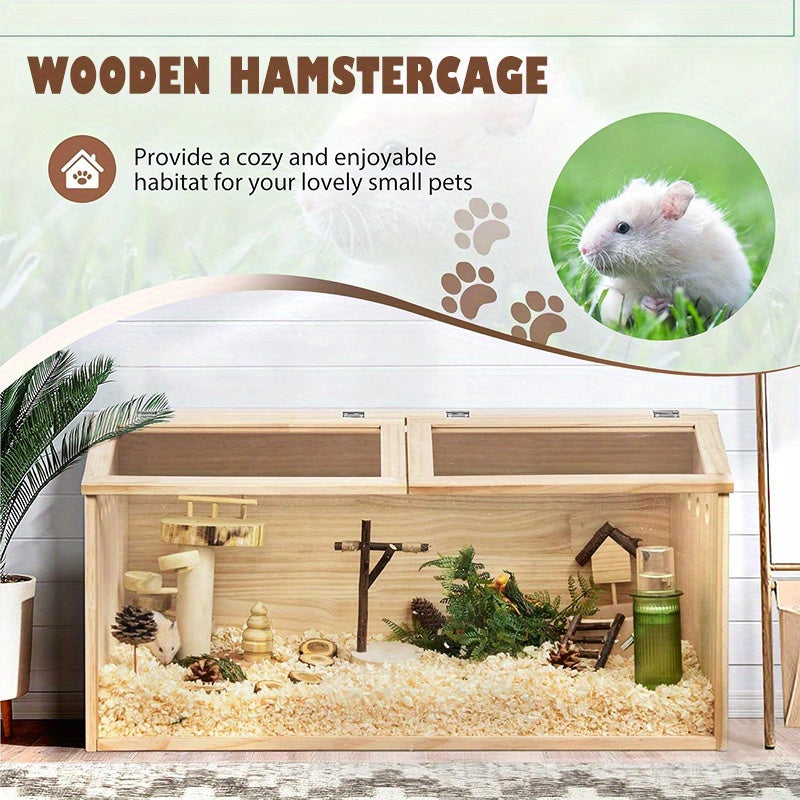 SliverDew Solid Wood Breeding Box for Hamsters and Chickens Double Door High Tolerance Acrylic Hamster Cage Spacious Indoor Pet Activity House with Ventilation Mesh and Easy Clean Design Transparent Hideout