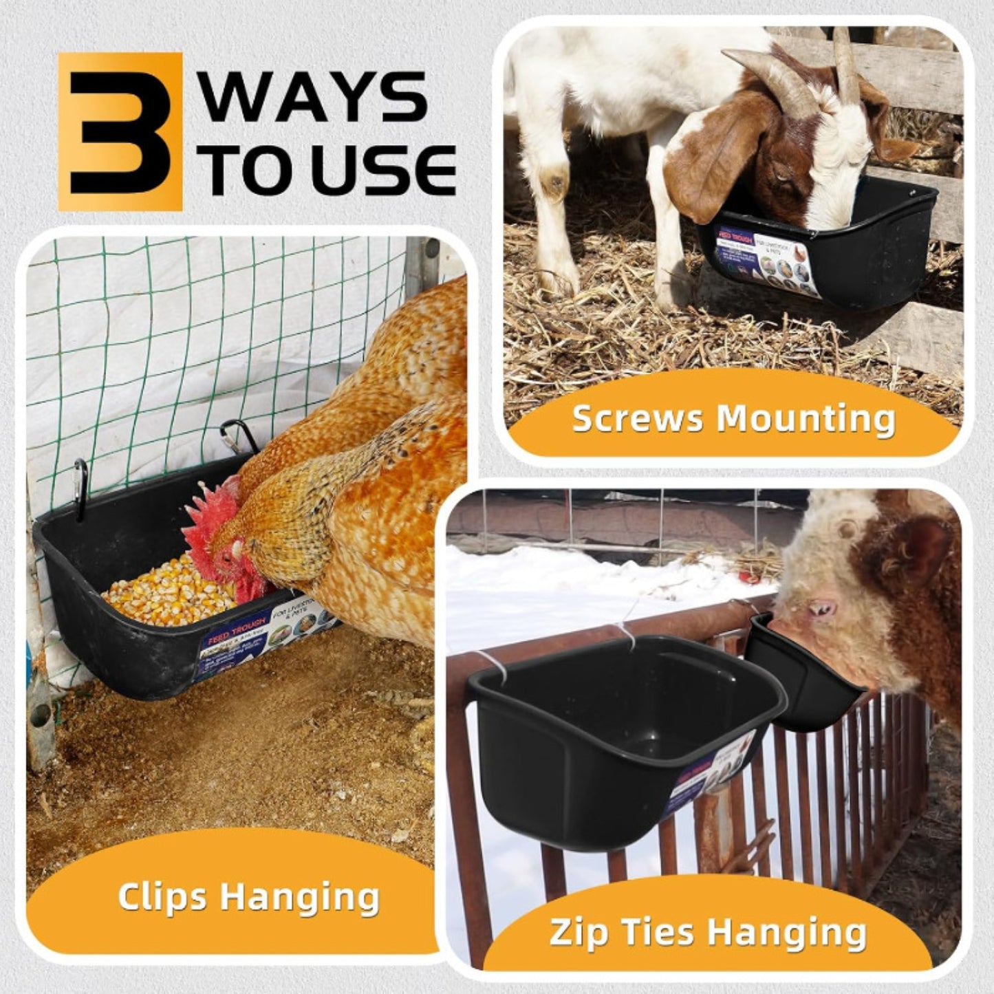 Hanging & Screw-In Poultry & Animal Feeder with Troughs